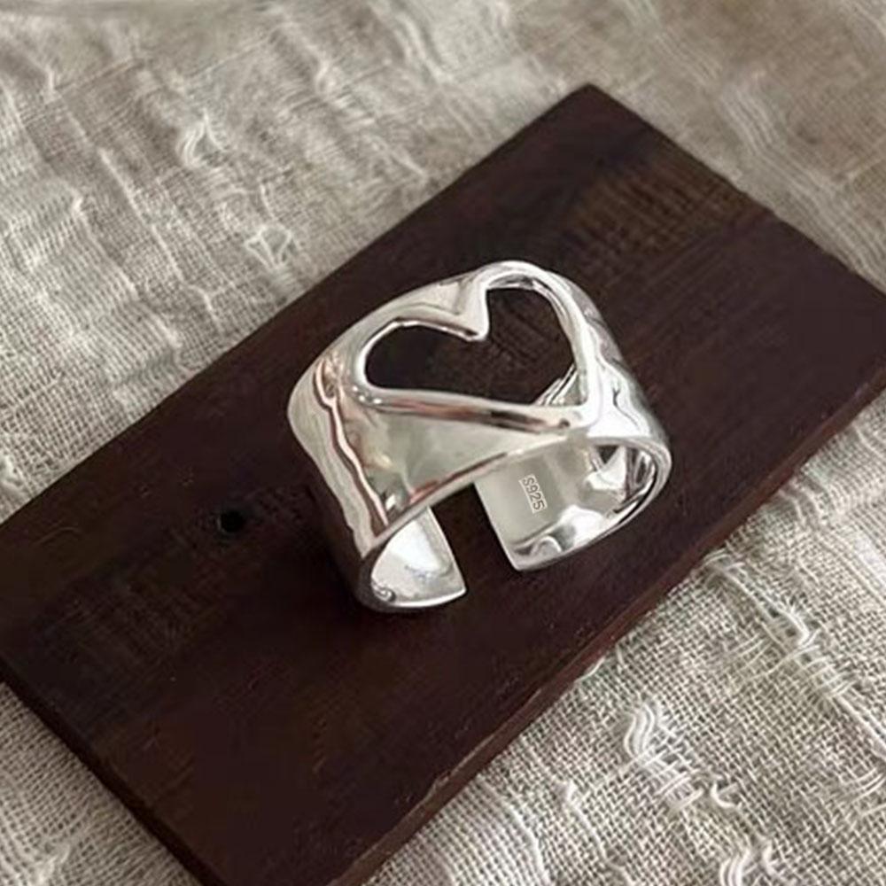 

BF CLUB 925 Sterling Silver Rings For Women Open Minimalist Retro Heart Ring Creative Anillos Bague Fine Jewelry resizable