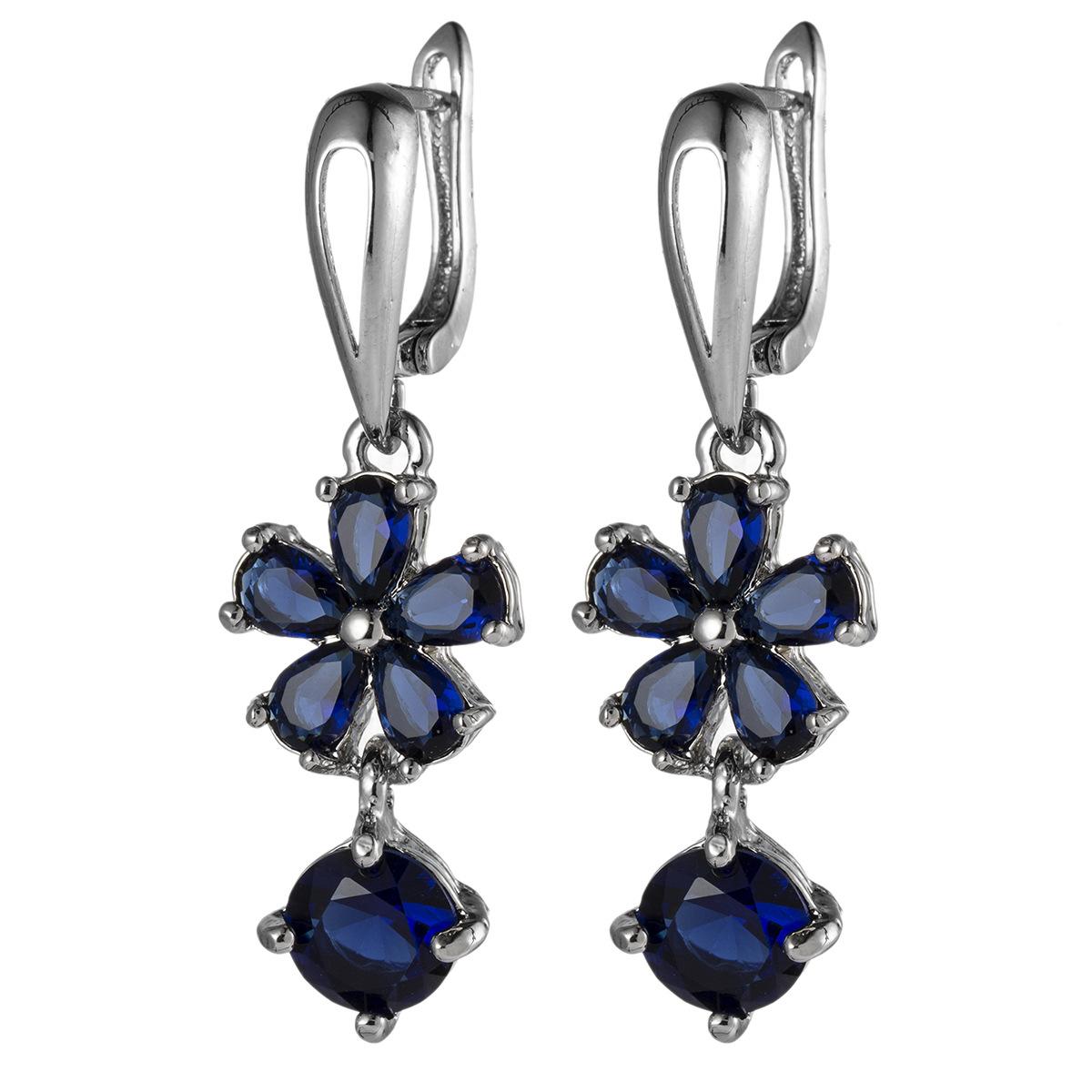Серьги-капли SODROV Royal Blue Flower с цирконом