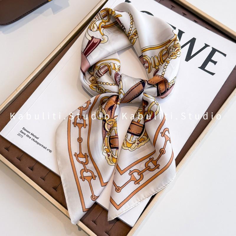 70x70cm Lightweight Square Scarf Women Polka Dot Print Silk-Like Wrap Neck Tie Hair Band Fashion Accessory