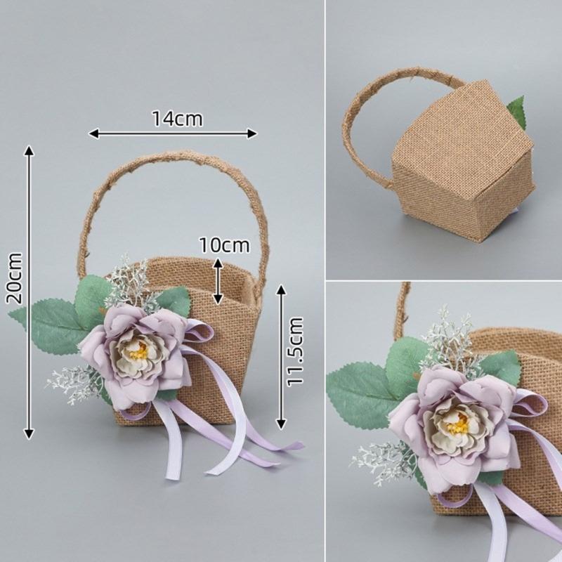 Handlicher Aufbewahrungskorb Leinen Blumenkorb mit Griffen Handgeflochtene Körbe Vielseitige Dekorationen Handgemachtes Geschenk