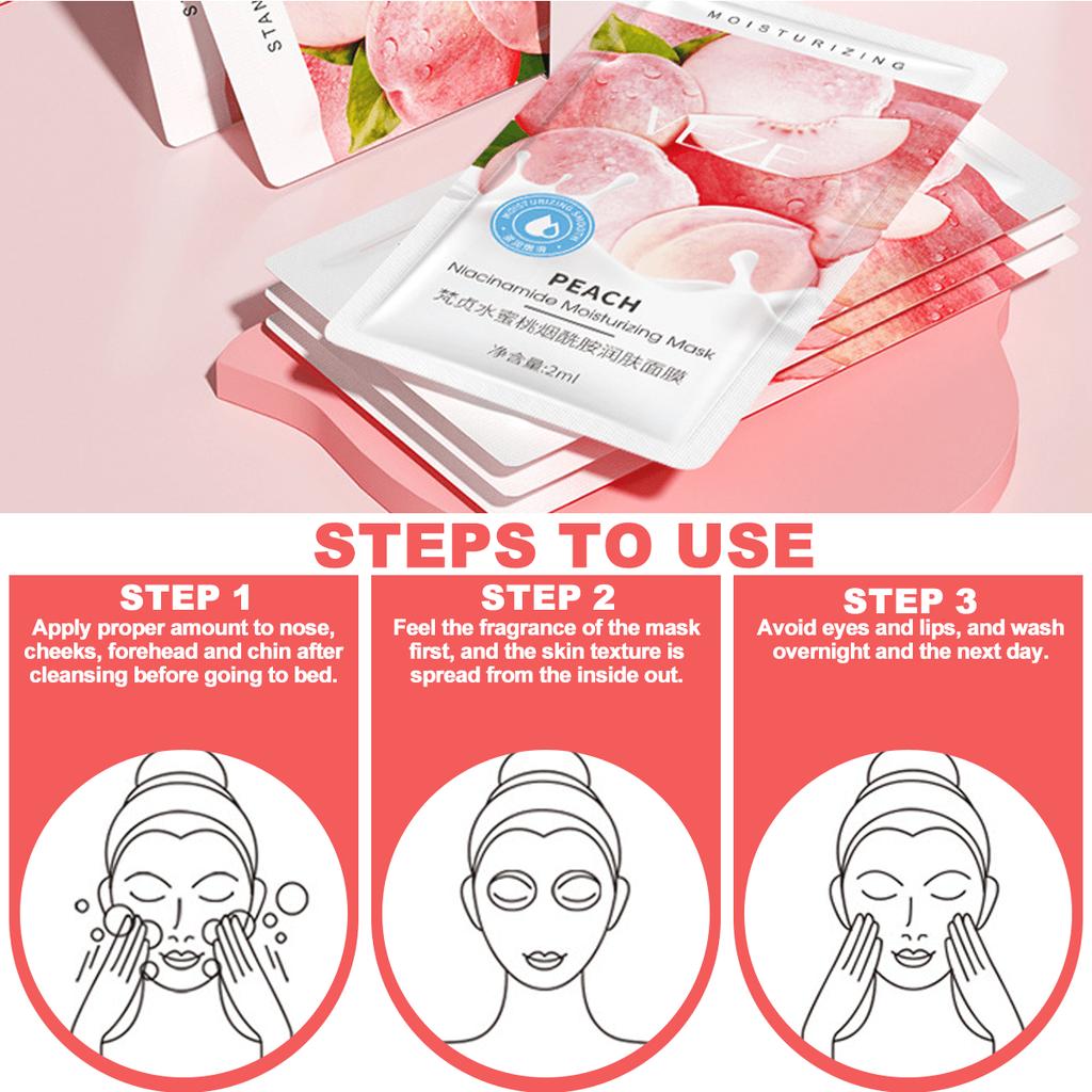 1PC Peach Nicotinamide Moisturizing Mask, Firming And Hydrating, Hydrating And Moisturizing, Brighte