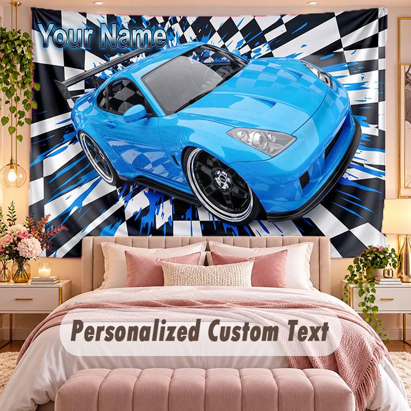 Autorennen (22) Themen-Wandteppich, individuell mit Namen und Text, personalisierter Hänge-Wandteppich für Schlafzimmer, Wohnzimmer-Dekoration