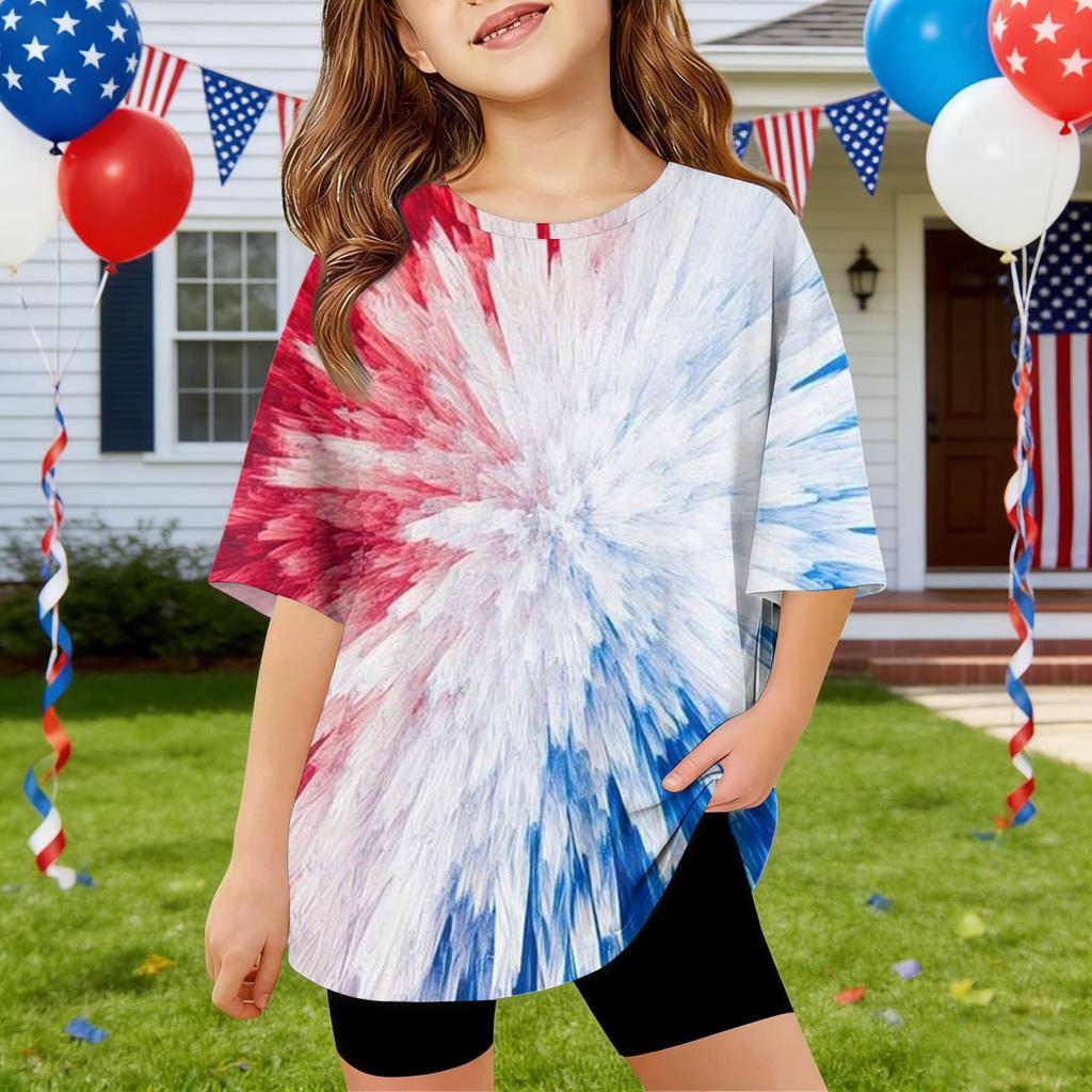 Kids Independence Day Print Round Neck Short Sleeve Casual T-shirt