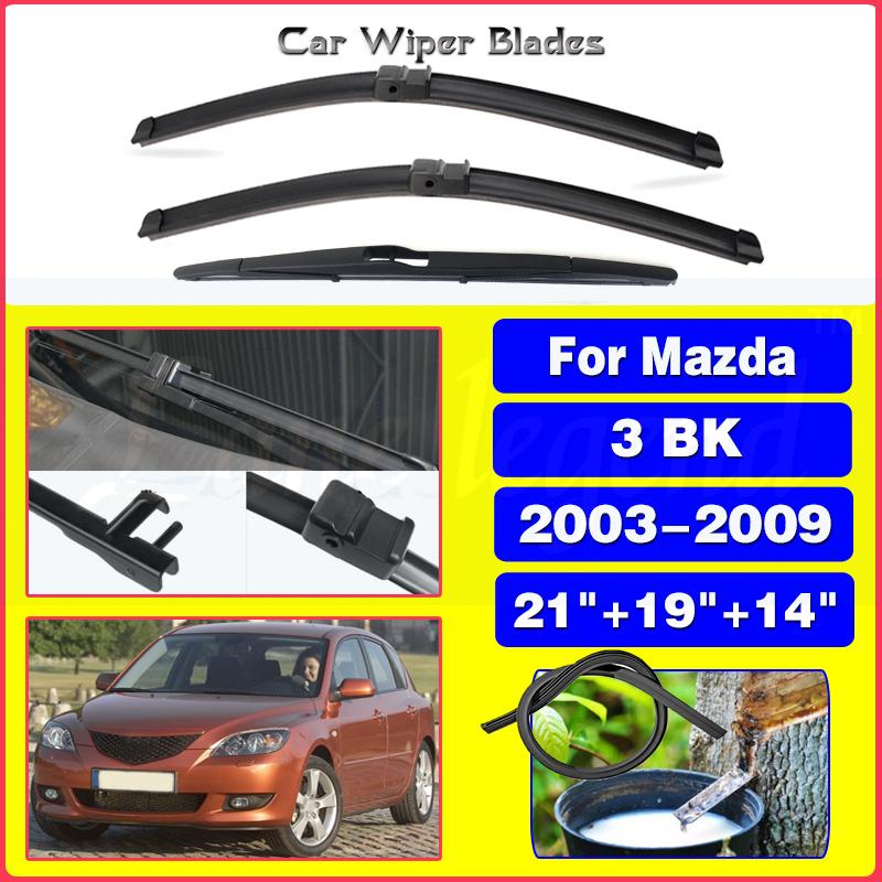 3PCS Car Wiper for Mazda 3 BK 2003-2009 2008 2007 Front Rear Windshield Windscreen Wiper Blade Rubber Accessories 21"+19"+14"