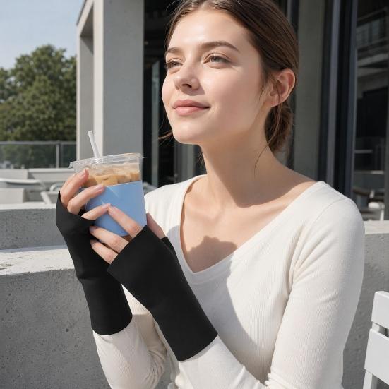 UV Protection Gloves, Ultra Thin Fingerless Sun Protection Gloves, Ice Silk Cooling Summer Gloves for Women Driving Commuting
