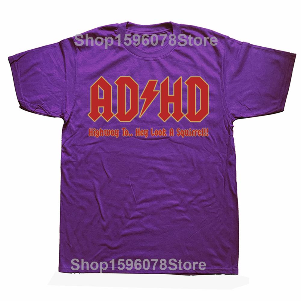Funny ADHD Highway to... Hey look a squirrel Graphic T-shirts Men Fashion Casual Tshirt 100% Cotton Loose Oversized T Shirt