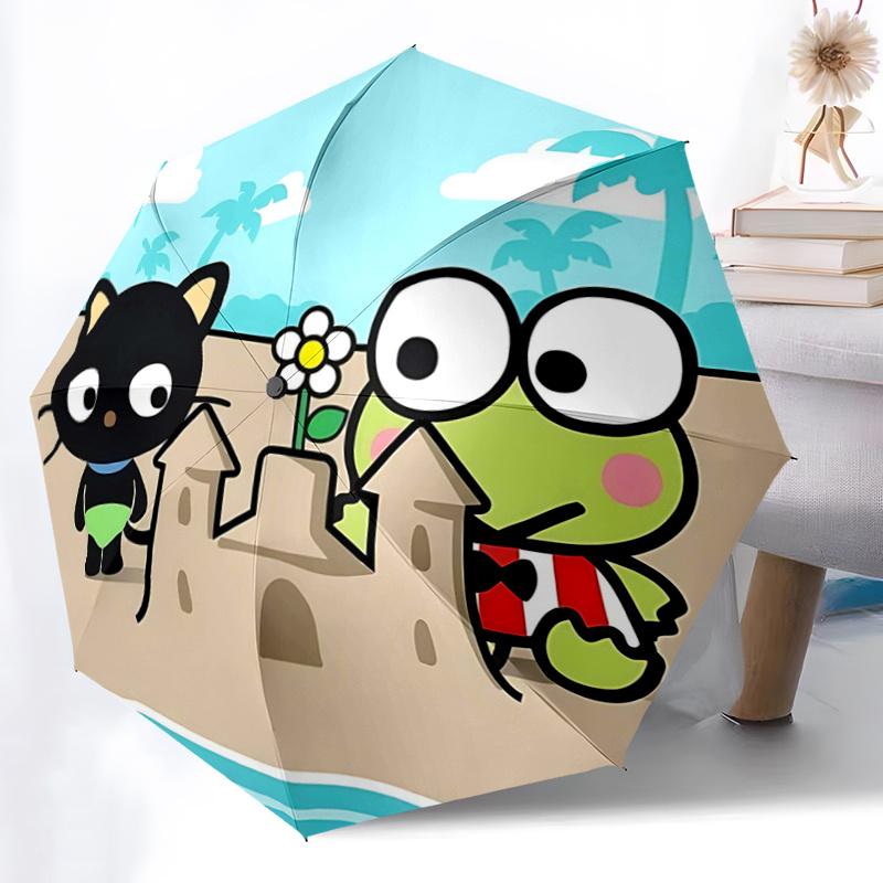 1pc Hello Kitty & Keroppi Sandcastle Beach Umbrella - Automatic Opening/Closing, Portable Folding Design, 8-Rib Iron Frame, Outdoor Umbrella, Festival