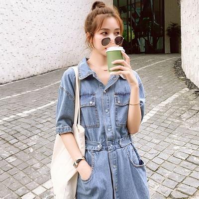Robe en Jean Élégante Femme Été Taille Fine Style Français Robe de Thé Coupe A Ligne Midi Amicale pour Petites