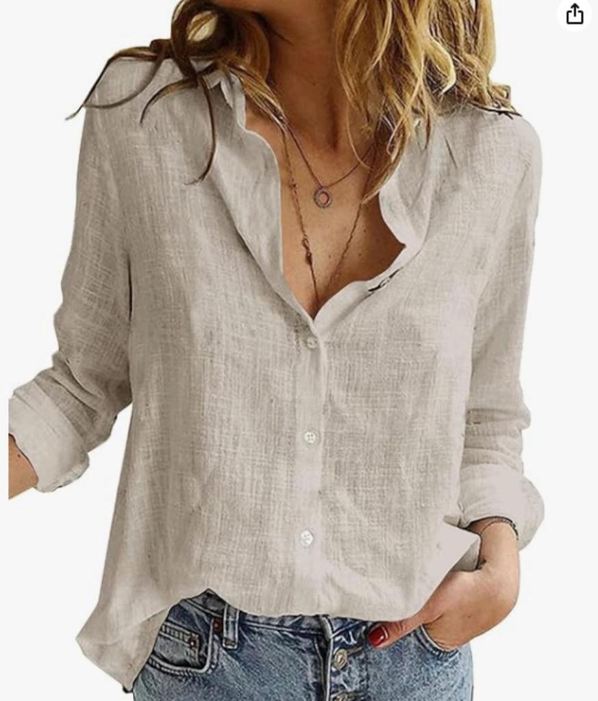 2023 European & American Women's Casual Loose Long Sleeve Cotton Linen Shirt - Solid Color