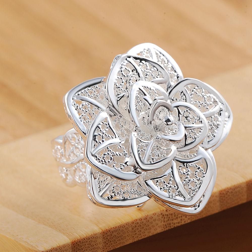 925 Sterling Silver Wedding Jewelry Flower Adjustable Ring