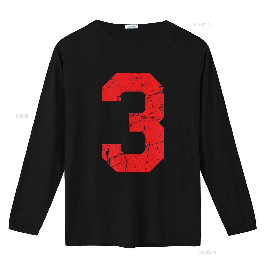 Numer 3 Koszulka Sportowa Czerwona Zniszczona Vintage Szczęśliwa Koszulka vintage Prana moda streetwear Wygodna Stylowa Miękka