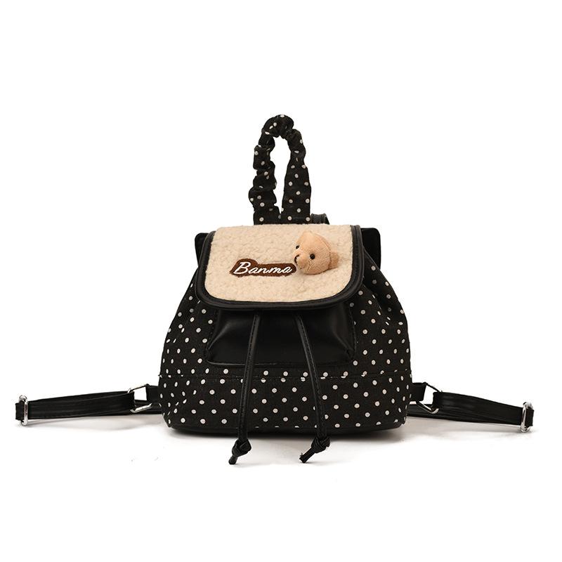 

2025 Ретро Горошек Корейская Мода Универсальный Девичий Рюкзак 19.5*9.5*17 чёрный