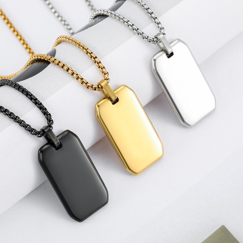 European and American Mirror Beveled Edge Military Brand Necklace Titanium Steel Pendant Jewelry