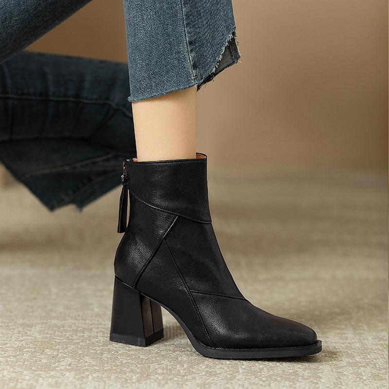 Comemore Thick Bottom Short Boots Women Autumn Winter Shoes Chunky High Heels Ankle Boots for Women Round Toe Chelsea Botines