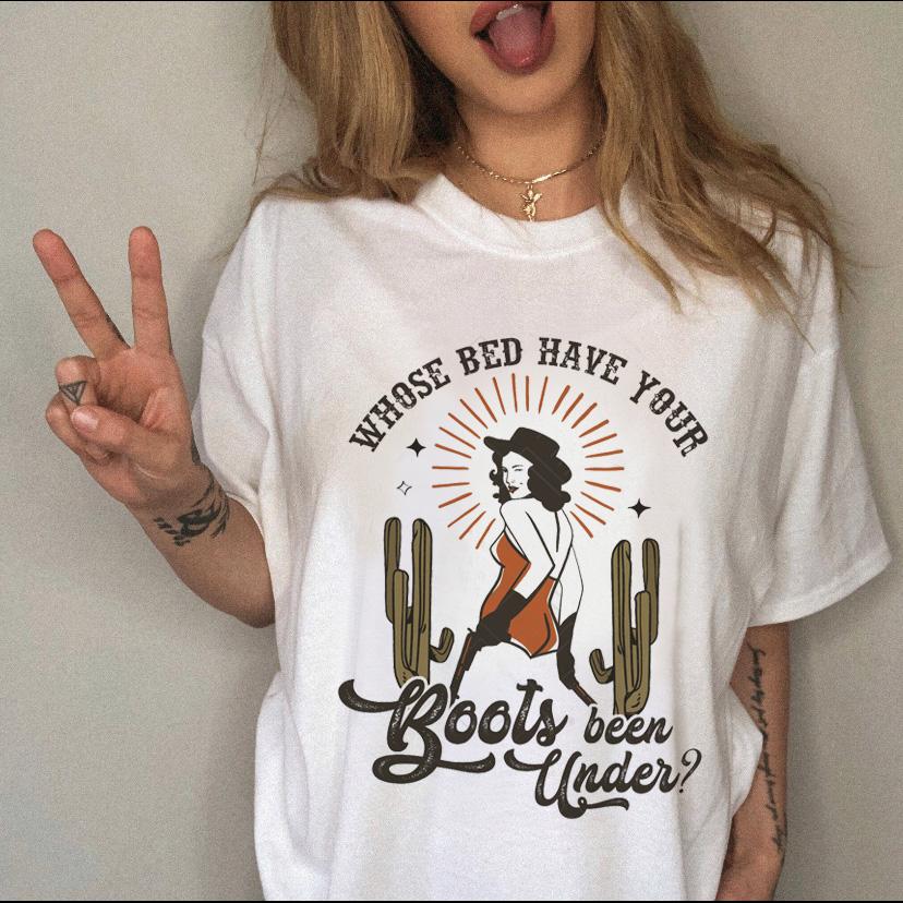 Women's T-shirt Western Cowboy Cartoon Letter Print Funny Cute Short Sleeve Ladies Fashion Casual Summer Women's T-shirt Graphic