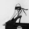 Fashion Metal Decorative Sexy Pointed Toe High Heels Women Ankle Strap Suede Women Pumps Summer Elegant Heeled Sandals Tacones Mujer