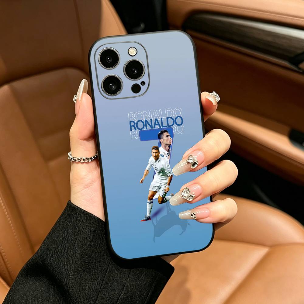 NO 7 Ronaldo Football Phone Case For iPhone 12 13 14 15 16 17 Pro Max, Lightweight and practical Soft Black Cover