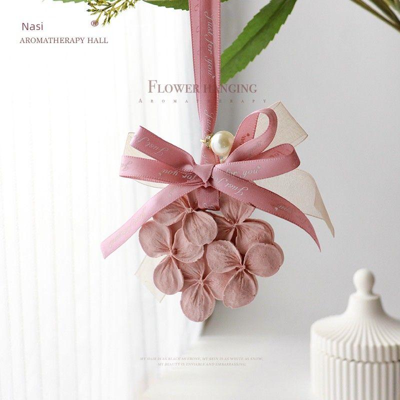 Spring and Summer Fresh Hydrangea Flower Pendant Car Perfume Aroma Diffuser Stone Car Rearview Mirror Decoration Goddess Fragrance Pink Hydrangea Pendant Other notes