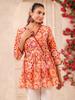 Lurex Orange Floral Printed V Neck Cotton Top