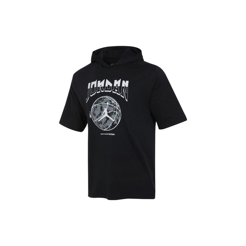 Jordan Logo Print Sports Hooded Short Sleeve T-Shirt Men Tops Black FB7428-010