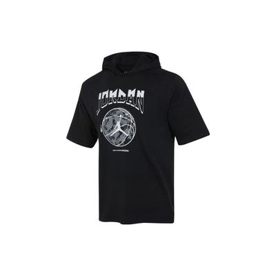 Logo Print Sports Hooded Short Sleeve T-Shirt Men Tops Black FB7428-010