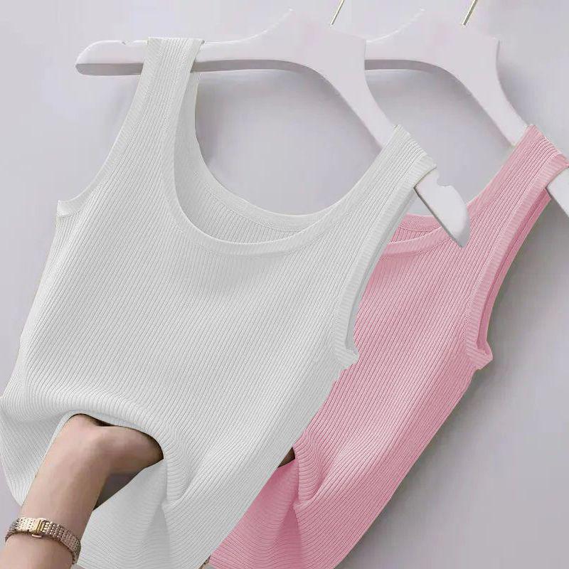Ribbed Ice Silk Plus Size Tank Top for Women - Sleeveless, Slim Fit, Ideal for Layering or Wearing Alone in Spring/Summer. No Chest Pads.