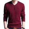 Autumn Winter Solid Color Clothing Men Sweater Chic Men Solid Color V Neck Long Sleeve Pullover Slim-Fit Knitted Sweater Blouse