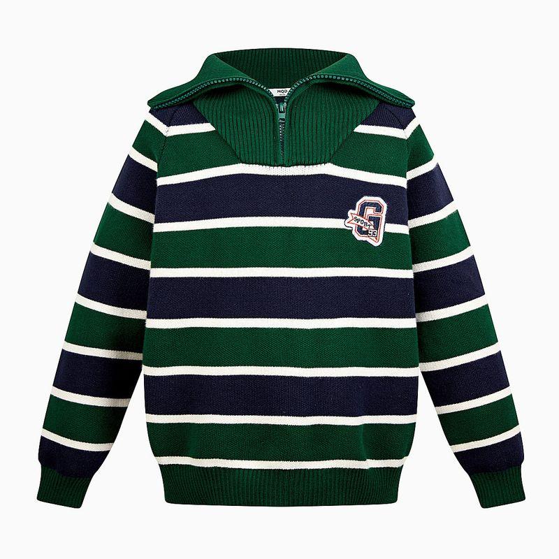 Mqd Children s Clothing Boys  Sweater Winter Retro Striped Children s Knitwear with a Turn-Down Collar Thickened Warm Wool Sweater Green Bar 130