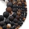 1strand Natural Stone Matte Coffee Stripe Agates Beads Natural Brown Loose Spacer Beads for Jewelry Making Bracelet Pick Size