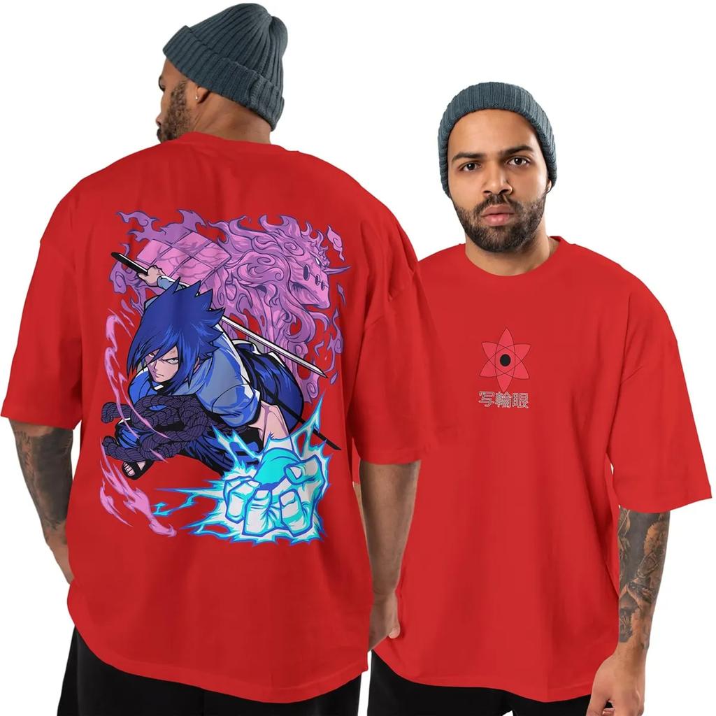 Naruto Sasuke Uchiha TShirt Men Anime Susanoo  Chidori Graphic Tee Japanese Manga Streetwear Short Sleeve Oversized Top