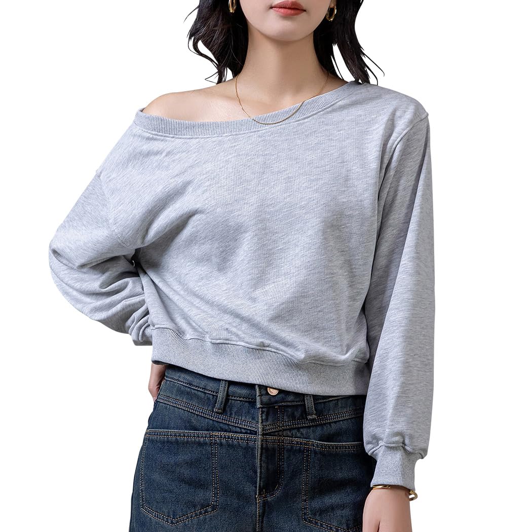 

DAYCLOSET Pullover Short Medium Cold tops2145 Women s One-Shoulder Sweatshirt, 2-Way, Length, Weight, Weather, Spring, Autumn, Winter, (JP, Alphabet,