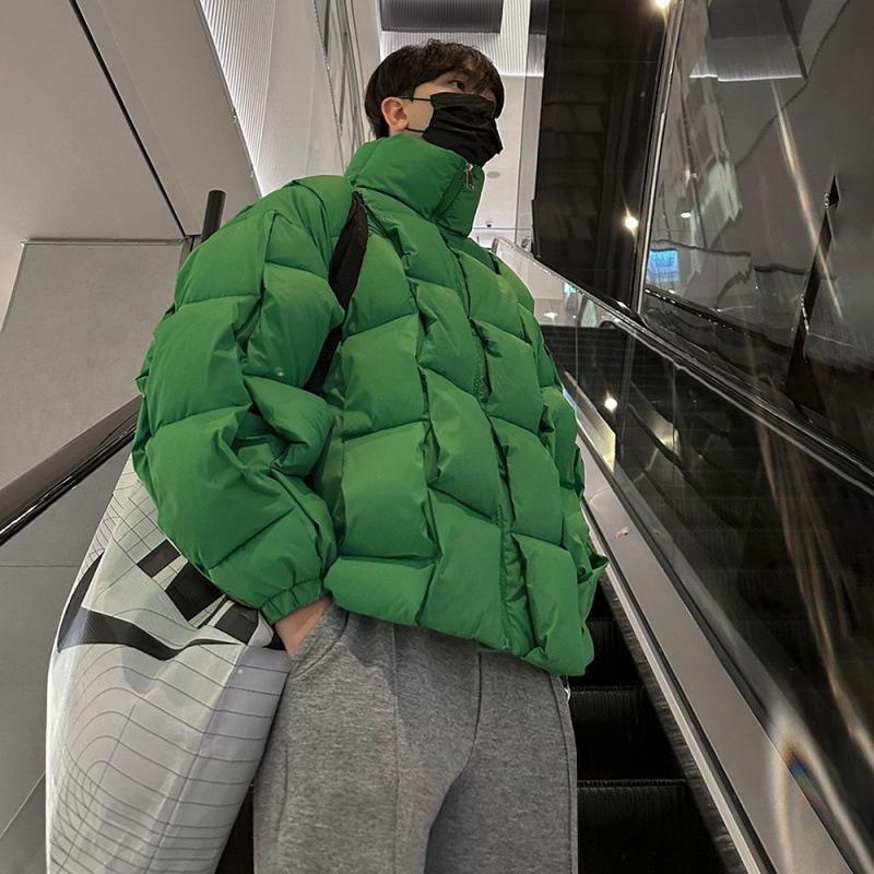 Designový tkaný bavlněný kabát se stojáčkem Pánský zimní bavlněný kabát Korejský styl Volný bavlněný kabát