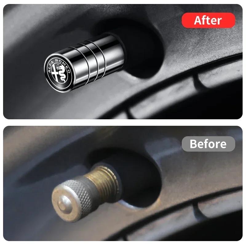 4Pcs Car Logo New Round Valve Metal Auto Parts For Alfa Romeo 159 147 156 166 Giulietta Giulia Mito Stelvio Brera Spider