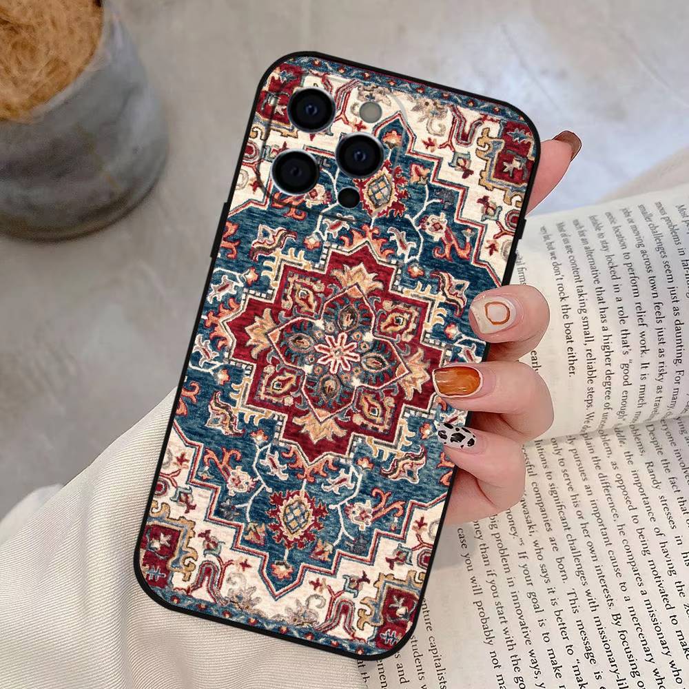 Persian Carpet Floral Pattern Phone Case Silicone Soft For IPhone 17 16 15 14 13 12 11 X XR Plus Pro Max Plus