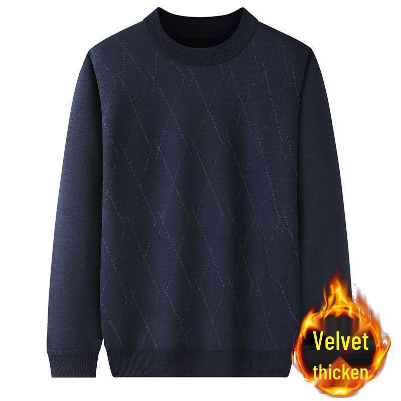 Men's Thickened Velvet Knit Sweater: Warm Round Neck Autumn/Winter Top for Middle-Aged & Elderly Dads