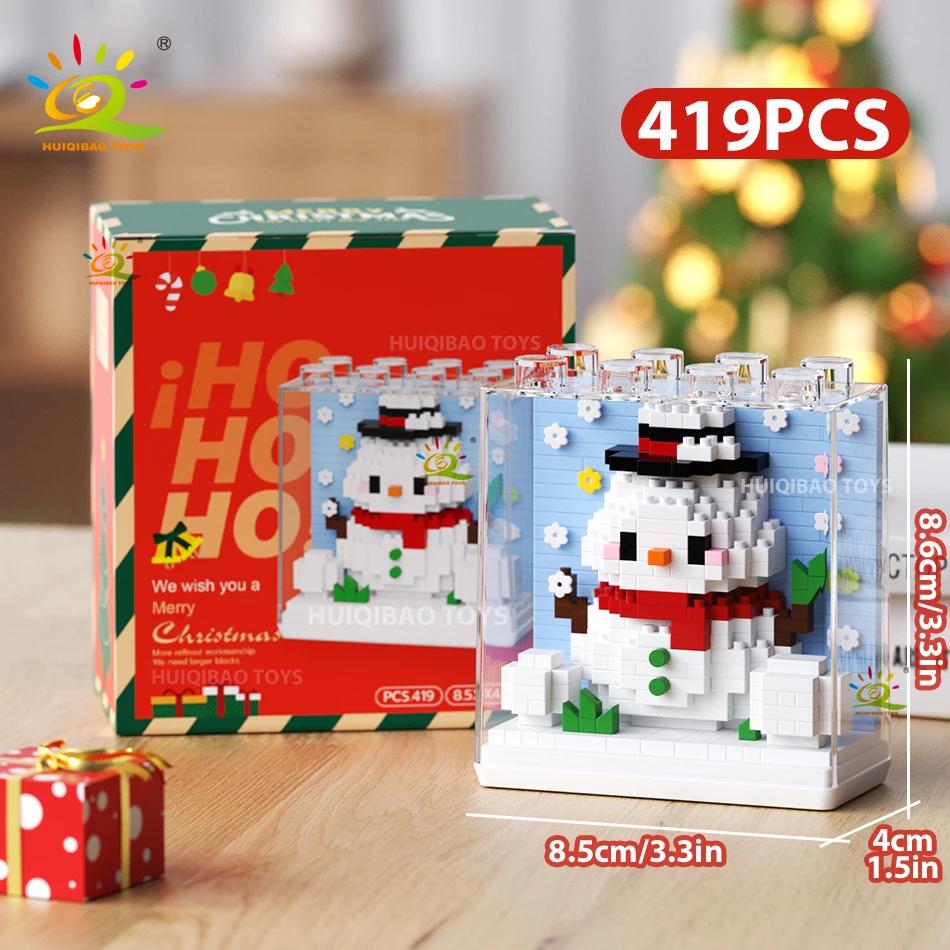 HUIQIBAO Dětský Mini Vánoční Stromeček Model Santa Clause Micro Kostky Stavebnice Město DIY ZOO Vitríny se Zvířaty Hračky Dárek