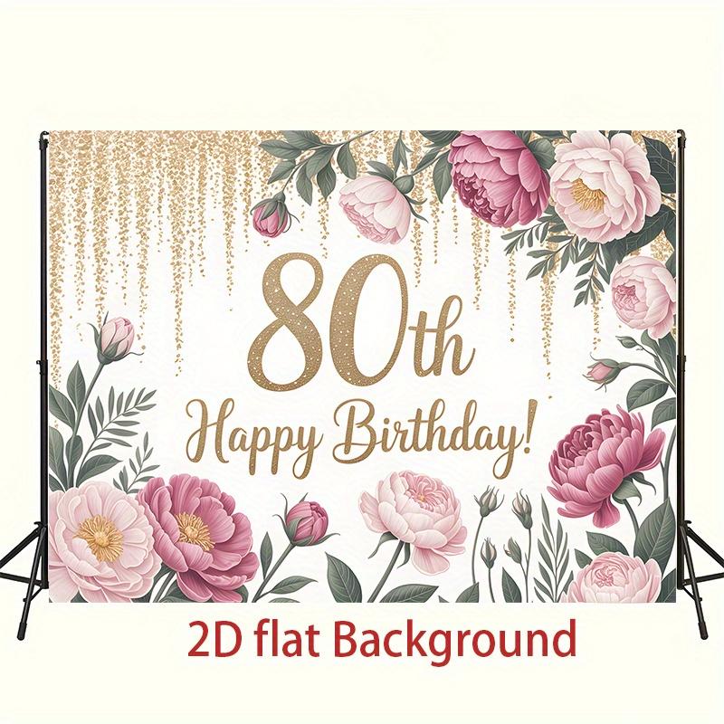 1pc Birthday 80th Glitter Floral Backdrop Golden #3908