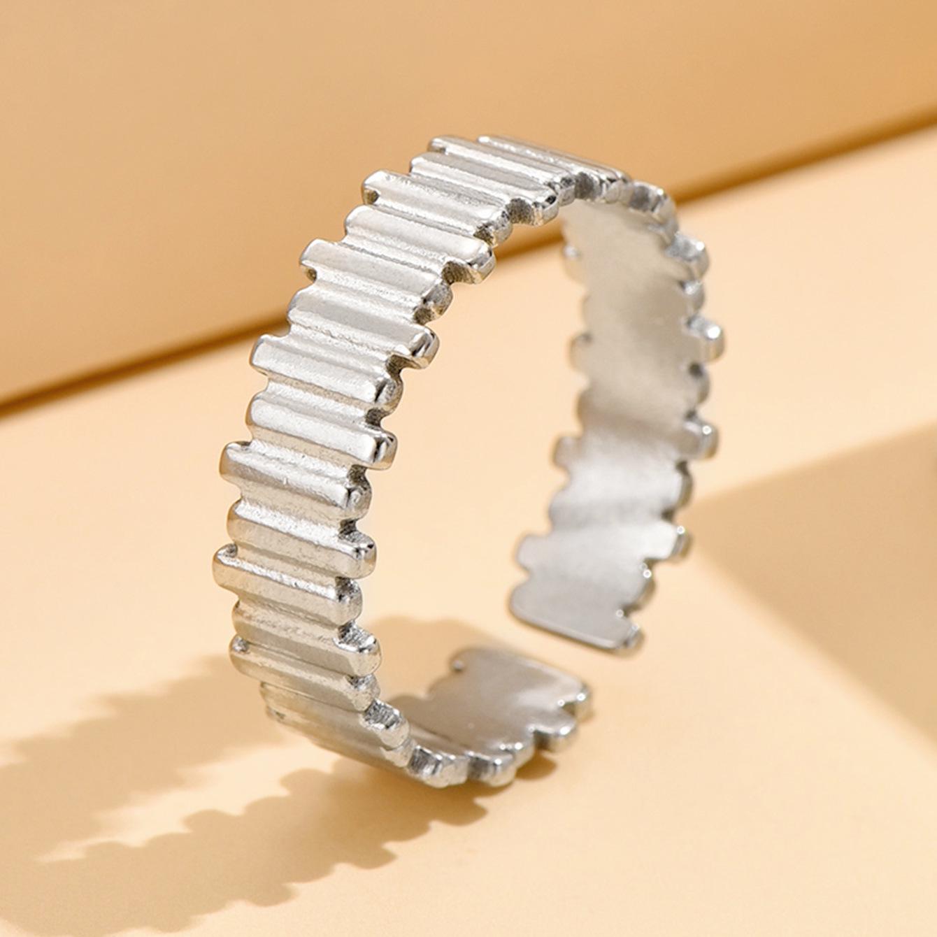 European-American Boyfriend Style Asymmetrical Geometric Couple s Rings - Retro Open Stainless Steel High-End Accessories