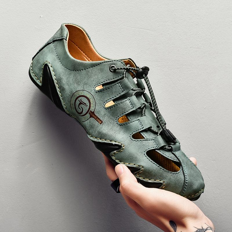 Fashion New Trend Summer Men Fashion Leather Casual Sandals Male Outdoor Antiskid Walking Leather Sandals British Style Comfy Beach Shoe