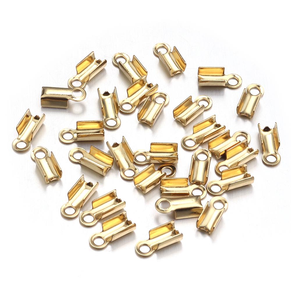 30-60pcs Stainless Steel Cove Clasps Cord End Caps String Ribbon Leather Clip Tip Fold Crimp Bead Connectors For Jewelry Making