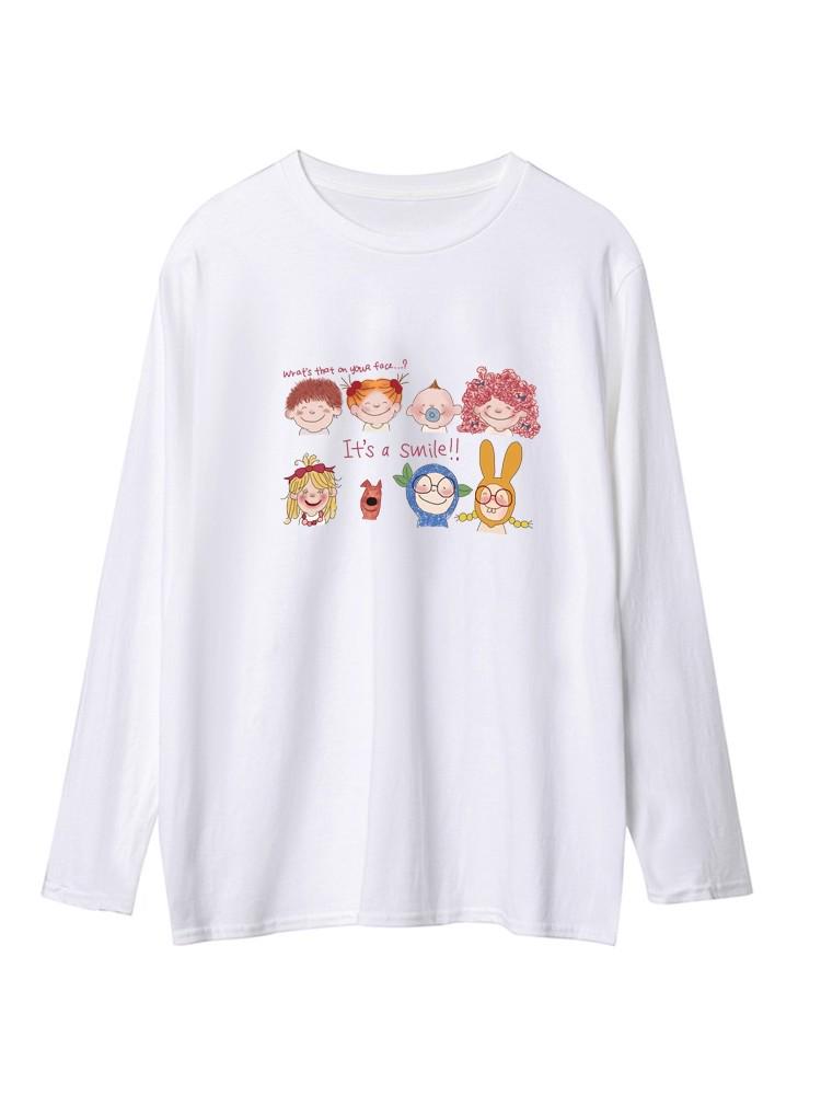 Women's Autumn Long Sleeve T-Shirt - Heavyweight Pure Cotton with Fun Pattern Letter Print