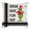Grinch Linen Throw Pillowcase Holiday Sofa Office Cushion Pillowcase Green Furry Christmas Pillowcase