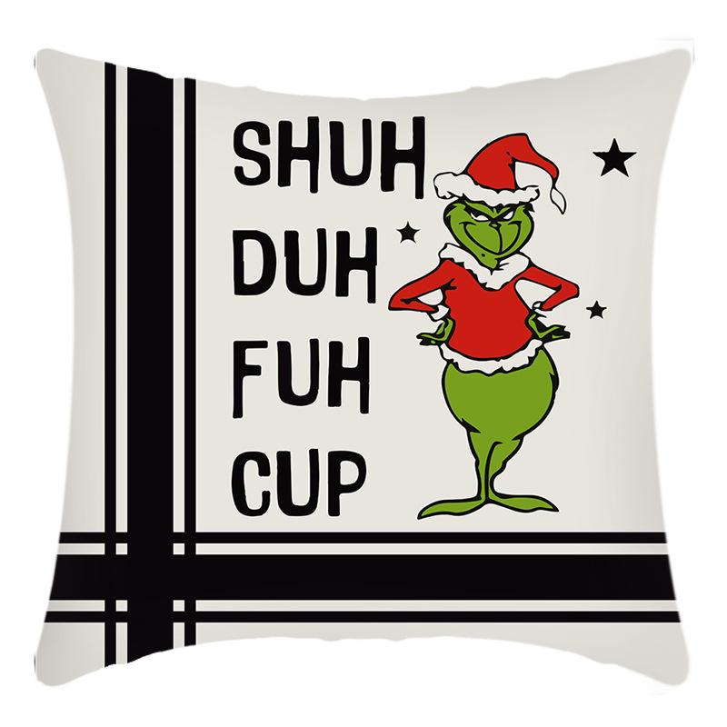 Grinch Linen Throw Pillowcase Holiday Sofa Office Cushion Pillowcase Green Furry Christmas Pillowcase