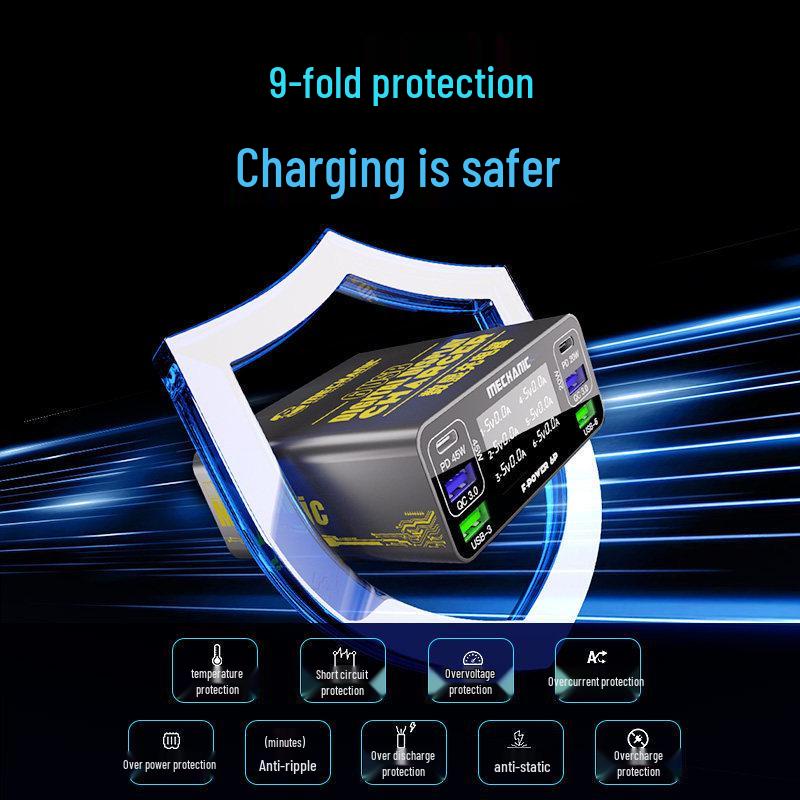 Smart Multi-Port Fast Charger with Digital Display & Overload Protection, Supports PD