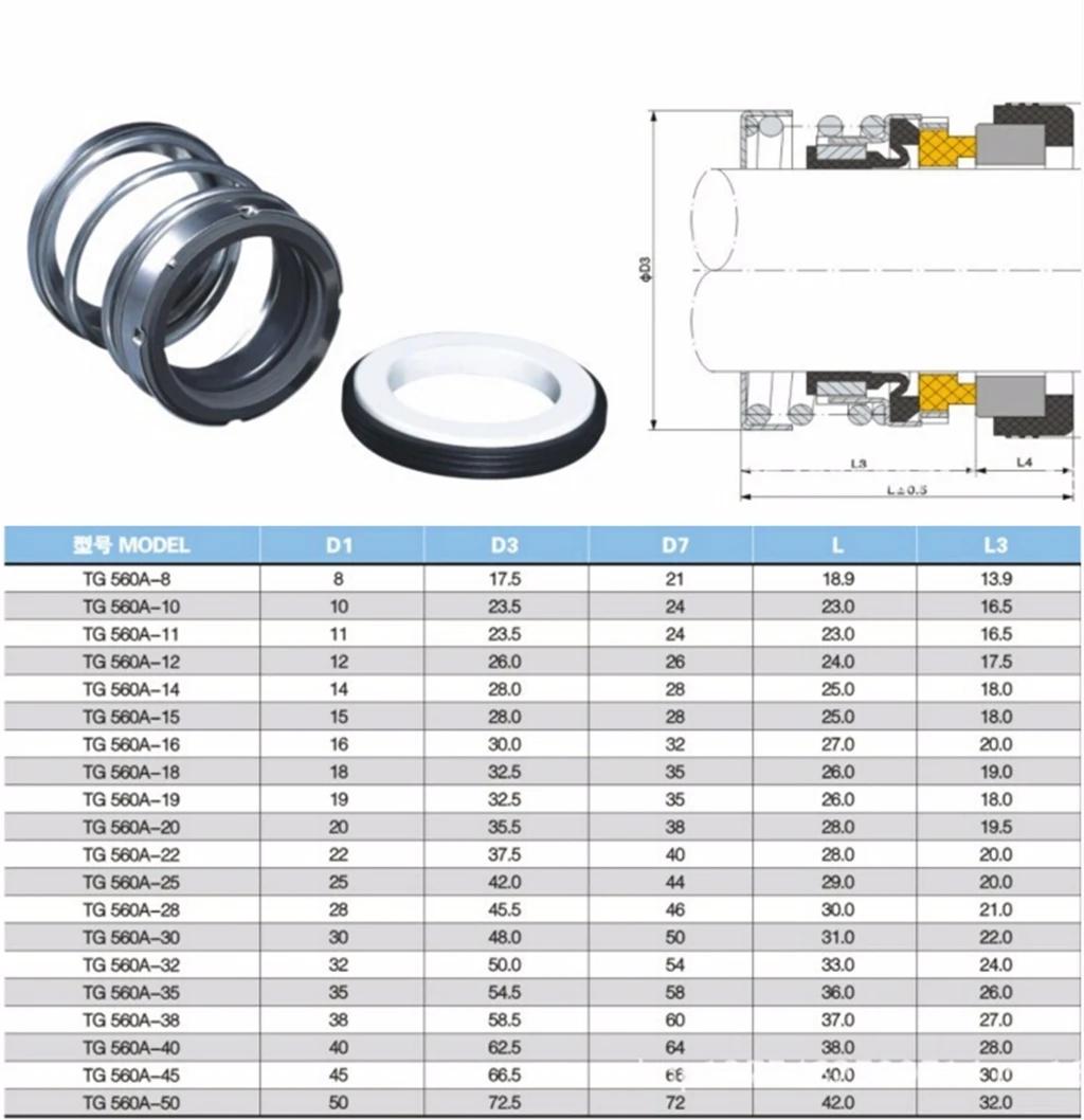 Inner Diameter Sizes SIC/Carbon Ring NBR Seal Mechanical Seal Shaft Seal Water Seal Single Coil Spring For Water Pump 560 12mm