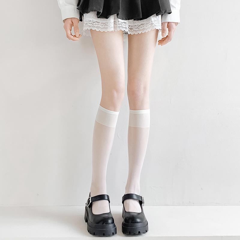 White silk calf socks women's summer thin Japanese jk socks white stockings stockings sexy half black silk medium tube socks