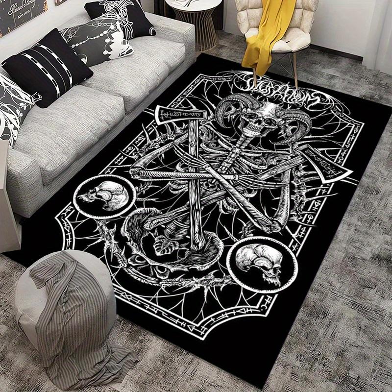 Gothic Skull Rug: Black & White Skeleton Design for Living Room Decor - Unique Home Accessories Skid Resistant Carpet