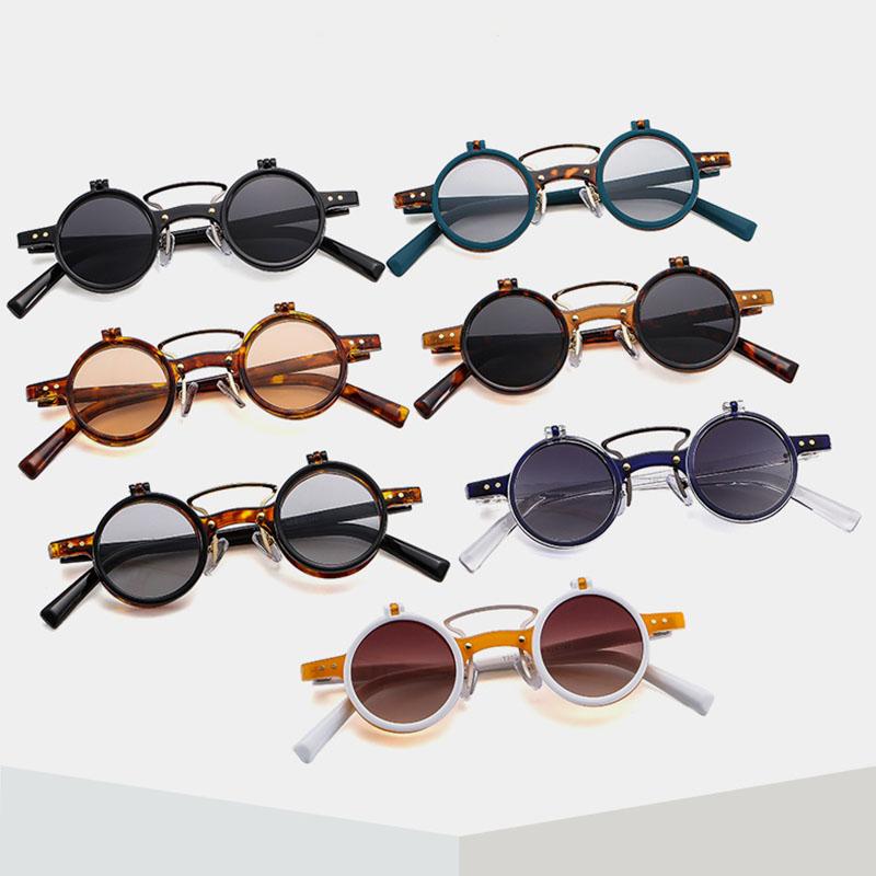 SHAUNA Retro Nieten Kleine Runde Punk Doppellagige Muschel Sonnenbrille UV400