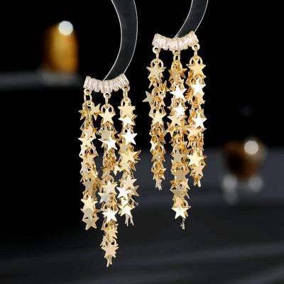 New Metal Sequins Pentagram Earrings Star Waterfall Tassels Exaggerated Earrings