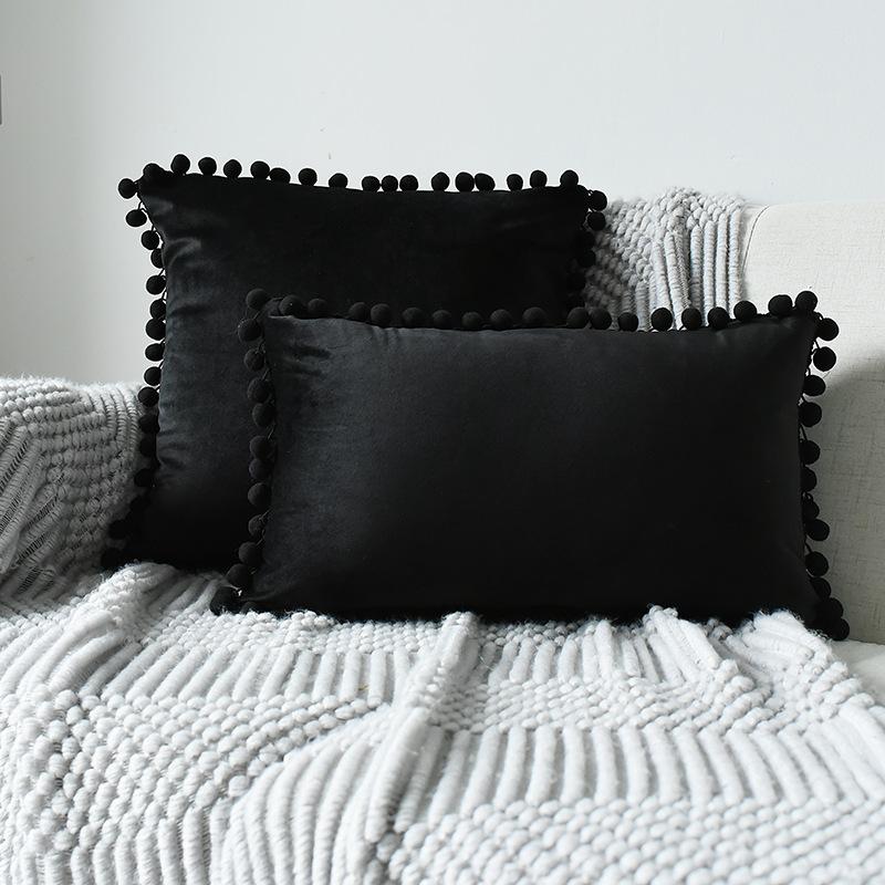Inyahome Solid Color Velvet Throw Pompom Pillow Covers Pillowcase for Home Decor Sofa Living Room Bed Couch Farmhouse Outdoor